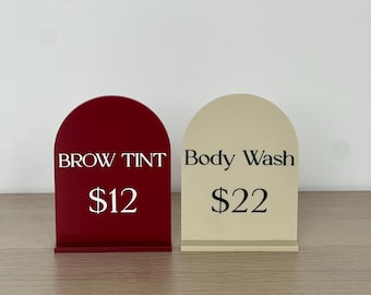 Custom Acrylic Arch Pricing Sign, Pricing Display for Small Business, Market Booth or Pop Up Signage, Custom Business Sign