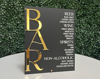 Enseigne de menu de bar en acrylique pour mariage, enseigne de boissons exclusives, enseigne de bar personnalisée, carte de cocktail de mariage, enseigne de bar de réception, boissons pour lui et pour elle