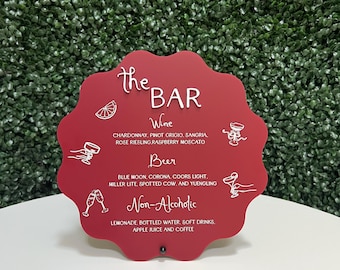 Wavy Acrylic Bar Sign for Wedding, Custom Bar Menu Sign, Modern Wedding Signage, Signature Drinks Sign, Reception Bar Sign
