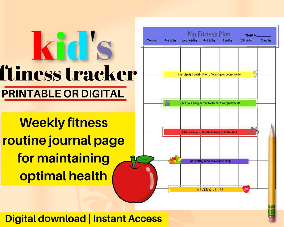 Kids Fitness Tracker Printable Weekly Fitness Routine, Kids Health ...