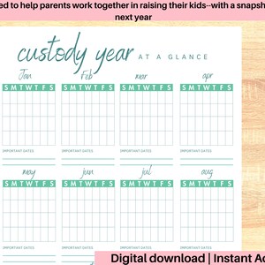Child Custody Calendar for Kids, Co-parenting Planner Printable, Single ...