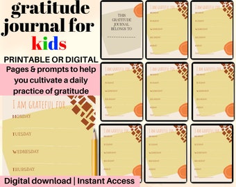 Kids Gratitude Journal, Kids Journal Printable, Daily gratitude journal for kids, Affirmation Journal Instant Download, Planner for kids