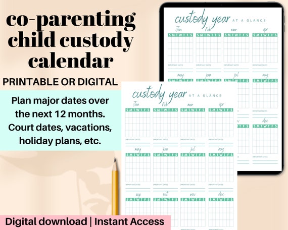 Child Custody Calendar for Kids Co-parenting Planner - Etsy