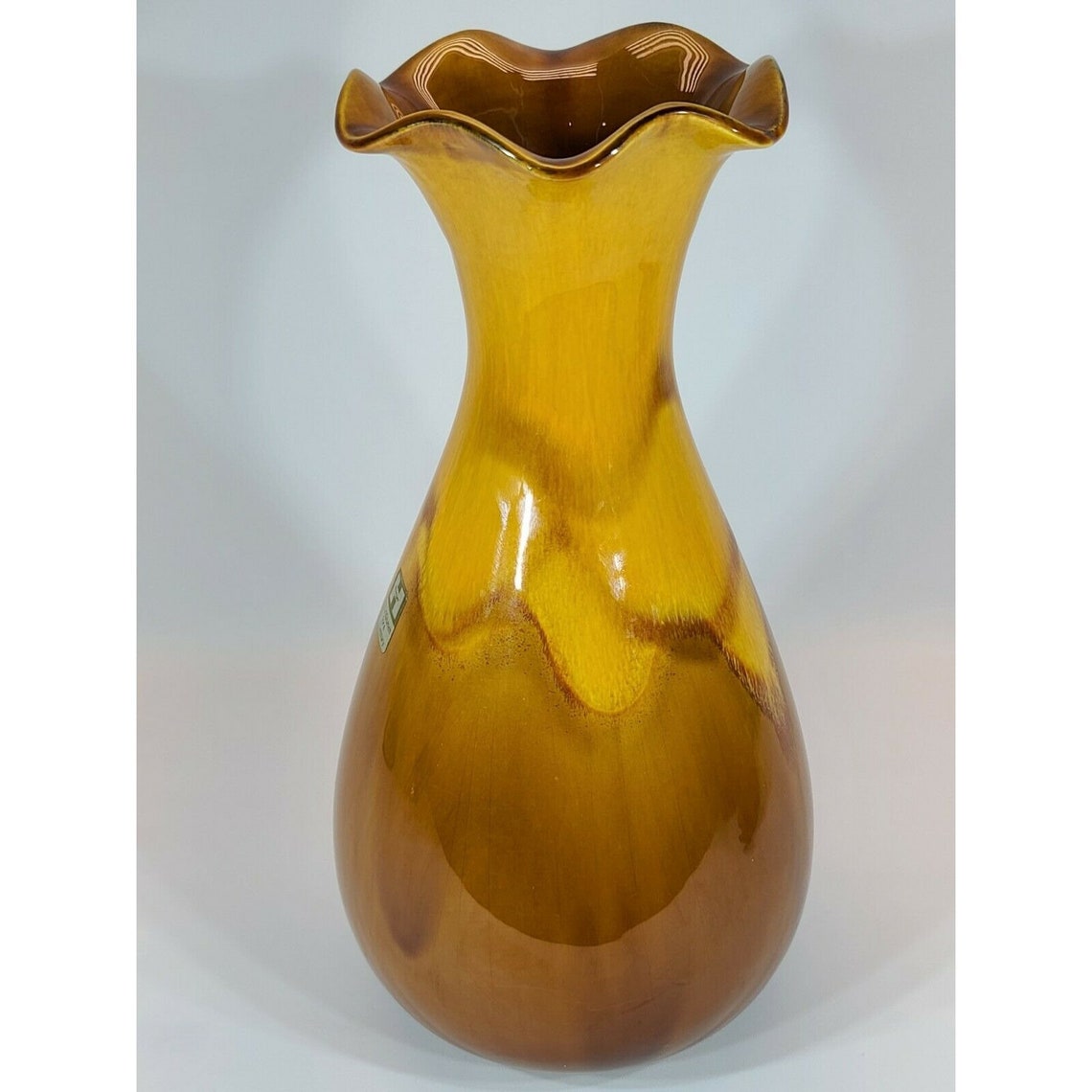 Vintage Haeger Brown & Yellow Fluted Edge Vase Etsy