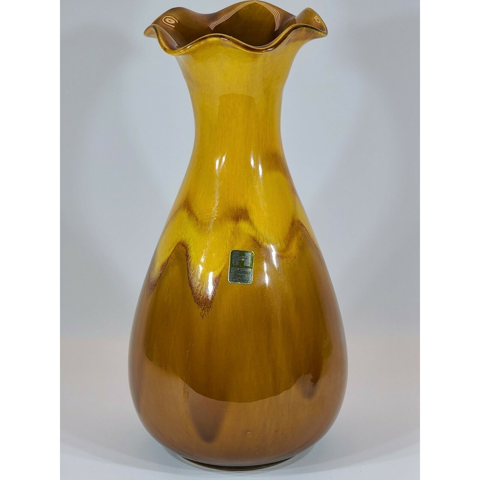 Vintage Haeger Brown & Yellow Fluted Edge Vase Etsy