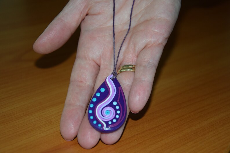 one of a kind gift for mom FREE shipping Adjustable length Geometric pendant Polymer clay Art handmade necklace for her
