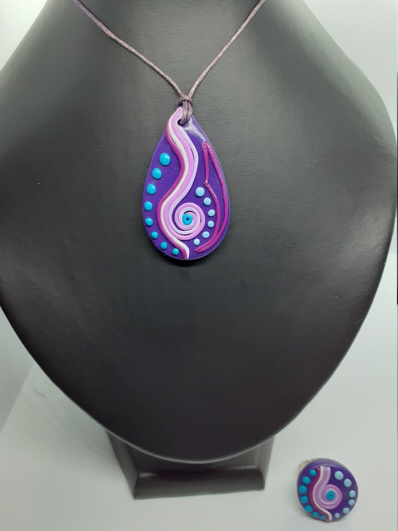 one of a kind gift for mom FREE shipping Adjustable length Geometric pendant Polymer clay Art handmade necklace for her