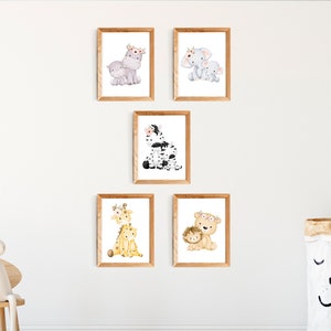 Poster Animali Asilo Nido Cameretta Baby Animali Leone Orso Elefante Ippopotamo Giraffa Zebra Jungle Safari Immagine A4 A3