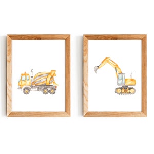Póster vehículos de obra decoración de obras habitación infantil mural para niños vehículos de obra excavadora hormigonera imagen niño A4 A3