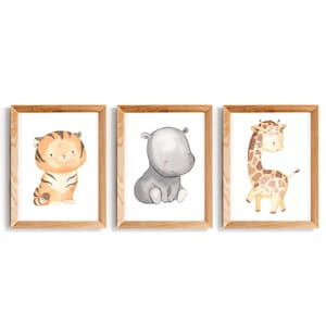 Póster para habitación infantil, juego de 3 animales, tigre, rinoceronte, jirafa, cuadro de pared, decoración para habitación de bebé, A4, A3