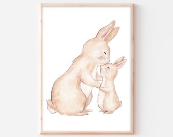 Rabbit poster for children's room, rabbit poster for baby's room, rabbit wall art, boho picture, children's room decor, A4 A3