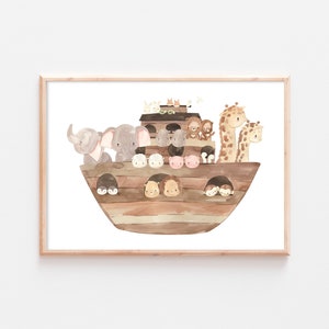 Poster Kinderzimmer Tiere Arche Noah Wandbild Kinderzimmerdeko Tiere Poster Elefant Giraffe Affe Safari Bild zur Taufe A4 A3