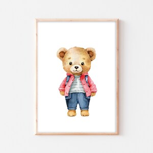 Póster habitación de los niños oso mural habitación de los niños habitación del bebé boho imagen A4 A3 decoración de la habitación de los niños