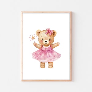 Poster per la cameretta dei bambini, orso, murale per la cameretta dei bambini, boho, immagine A4, A3, decorazione per la cameretta delle ragazze