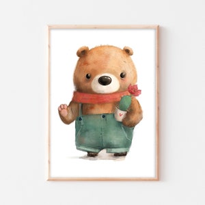 Poster con orso per la cameretta dei bambini, immagine da parete con orso, per la cameretta dei bambini, immagine con animali, immagine boho, formato A4 A3