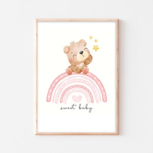 Poster orso arcobaleno immagine per la cameretta dei bambini orso murale orso camera per bambini baby room ragazza immagine boho A4 A3