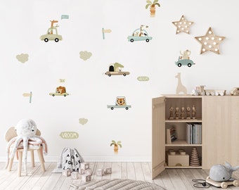 Sticker mural chambre d'enfant véhicules animaux voiture hélicoptère chambre d'enfant sticker mural girafe crocodile éléphant chambre de bébé décoration murale