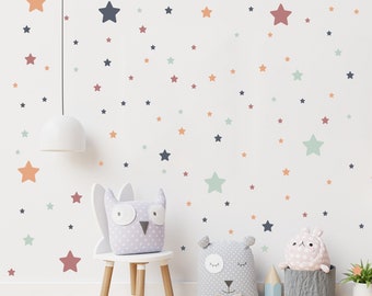 Tatouage mural chambre bébé chambre enfant 104 étoiles gris foncé menthe abricot cuivre rouge