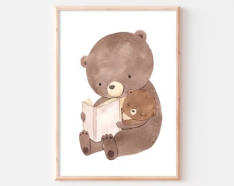 Poster children's room bear baby animal wall picture children's room baby room boho picture A4 A3