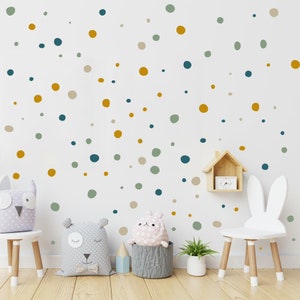 Polka dots wall sticker for children's room 148 polka dots baby room stickers blue green ocher beige