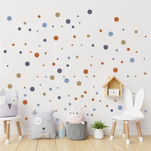 Tatuaje de pared de puntos para habitación de los niños, 108 puntos, azul, azul real, beige oscuro, póster de cobre Born to be wild, decoración de pared A4