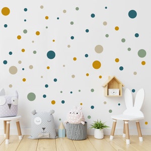 Dots wall sticker for children's room 74 points baby room wall sticker blue green ocher beige