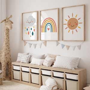 Poster Kinderzimmer Regenbogen Sonne Wolke Kinderzimmerdeko Babyzimmer Wandbilder Boho Bild A4 A3