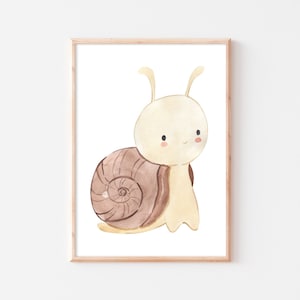 Póster de caracol para habitación de niños, habitación de bebé, imagen de pared de animales, imagen boho A4 A3