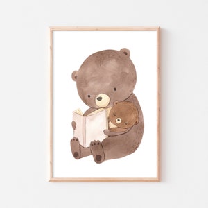 Poster per la cameretta dei bambini, orsetto, cucciolo di animale, immagine da parete per la cameretta dei bambini, immagine boho A4 A3