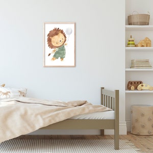 Póster León con globo, póster para habitación de niños, imagen para habitación de bebé, león con globo aerostático, imagen de pared, animal bohemio A4 A3