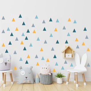 Wall decal baby room children's room 60 triangles blue gray mustard yellow