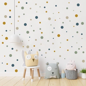 Dots wall sticker children's room 108 dots baby room sticker poster A4 blue green ochre beige image 1