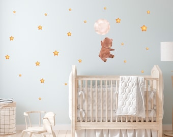 Wandtattoo Bär mit Heißluftballon Kinderzimmer Wandsticker Babyzimmer Wanddeko