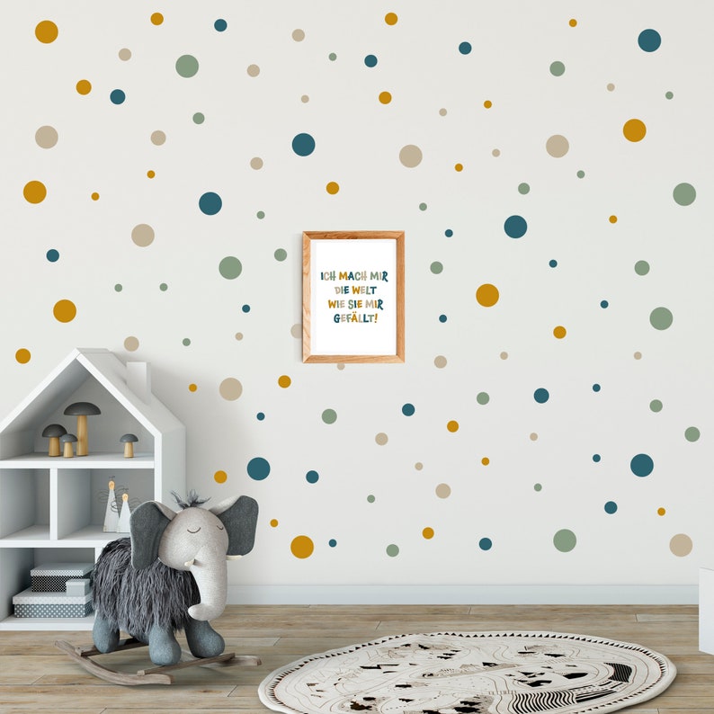 Punkte Wandtattoo Kinderzimmer 108 Punkte Babyzimmer Aufkleber Poster A4 blau grün ocker beige zdjęcie 6