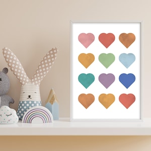 Poster Cuori Immagine colorata Decorazione per la cameretta dei bambini Immagini da parete per la cameretta dei bambini Immagine Boho A4 A3