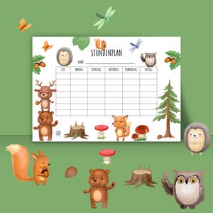 Timetable forest animals Timetable primary school Timetable school enrollment School child Digital download