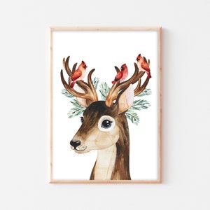 Poster cervo per la cameretta dei bambini animali della foresta foto uccelli decorazione da parete per cameretta dei bambini boho A4 A3