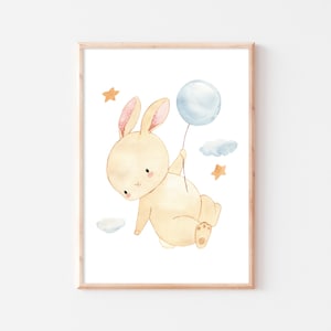 Poster coniglietto con palloncino per la cameretta dei bambini poster coniglio cameretta del bambino immagine coniglietto con mongolfiera immagine da parete animale boho A4 A3
