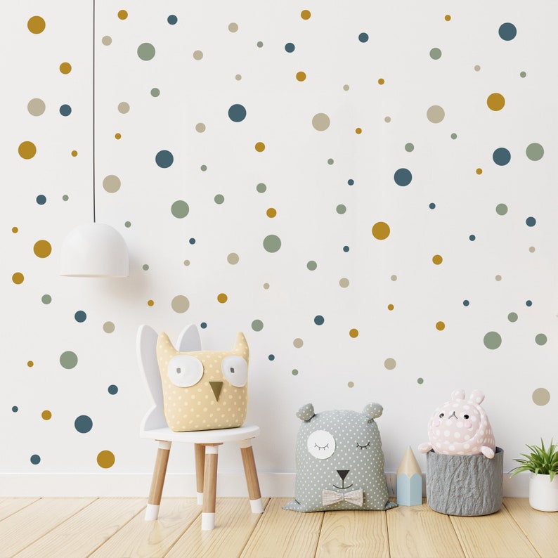 Dots wall sticker children's room 108 dots baby room sticker poster A4 blue green ochre beige image 1