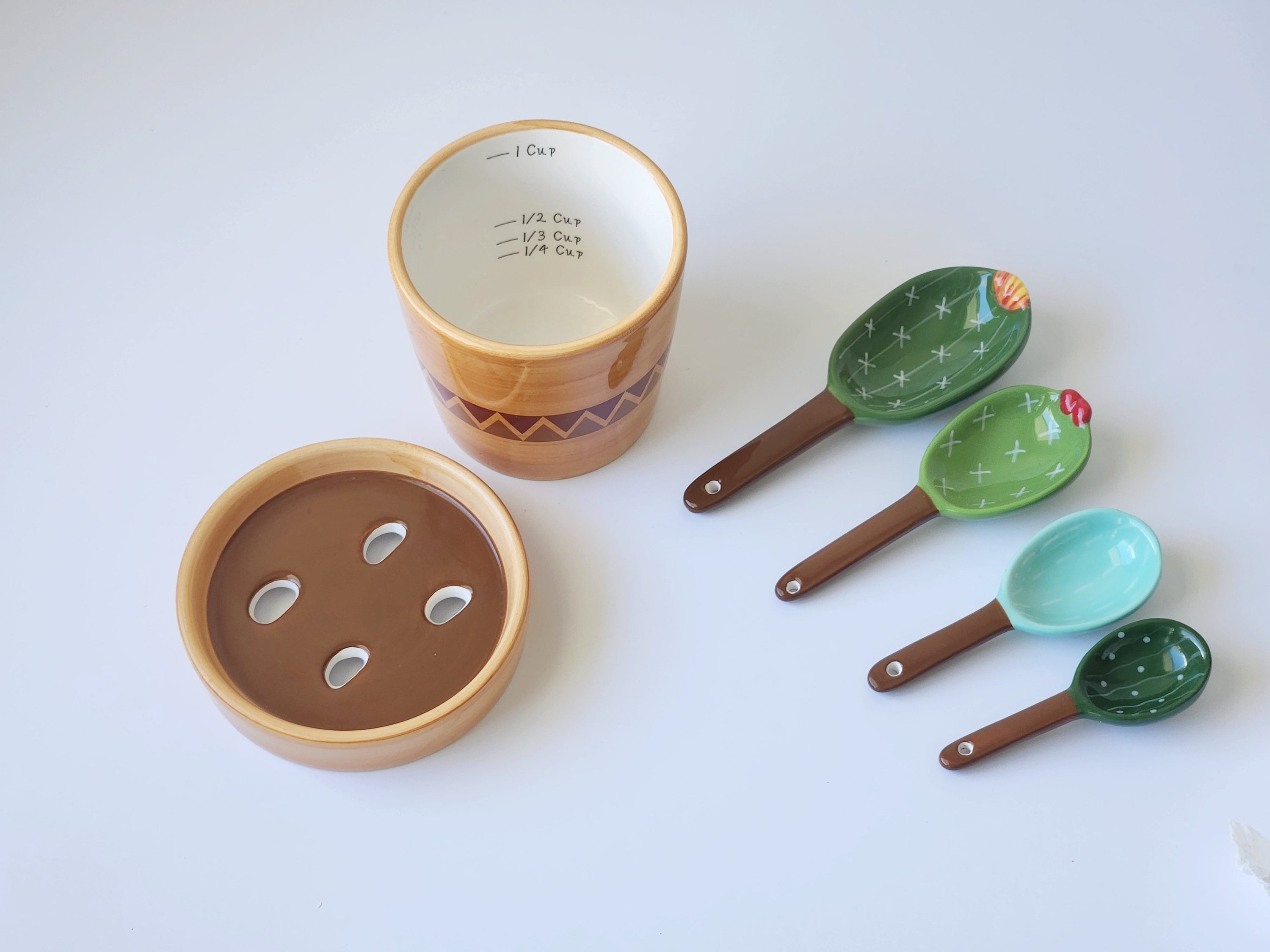 Cactus Spoons Set, Cute Ceramic Spoons, Cactus Shape Porcelain