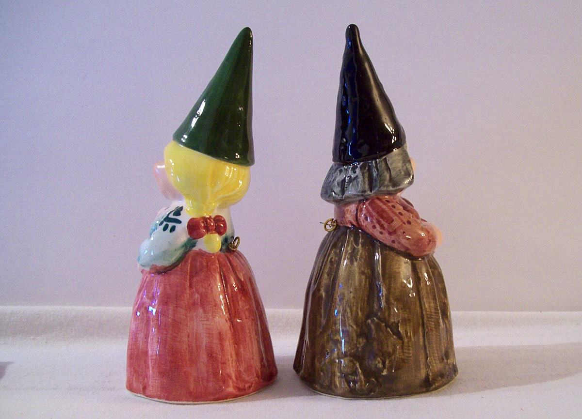 Two GNOME BELLS – Young and Old Women Gnomes - Unieboek – Vintage