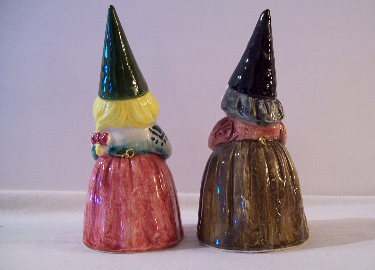 Two GNOME BELLS – Young and Old Women Gnomes - Unieboek – Vintage