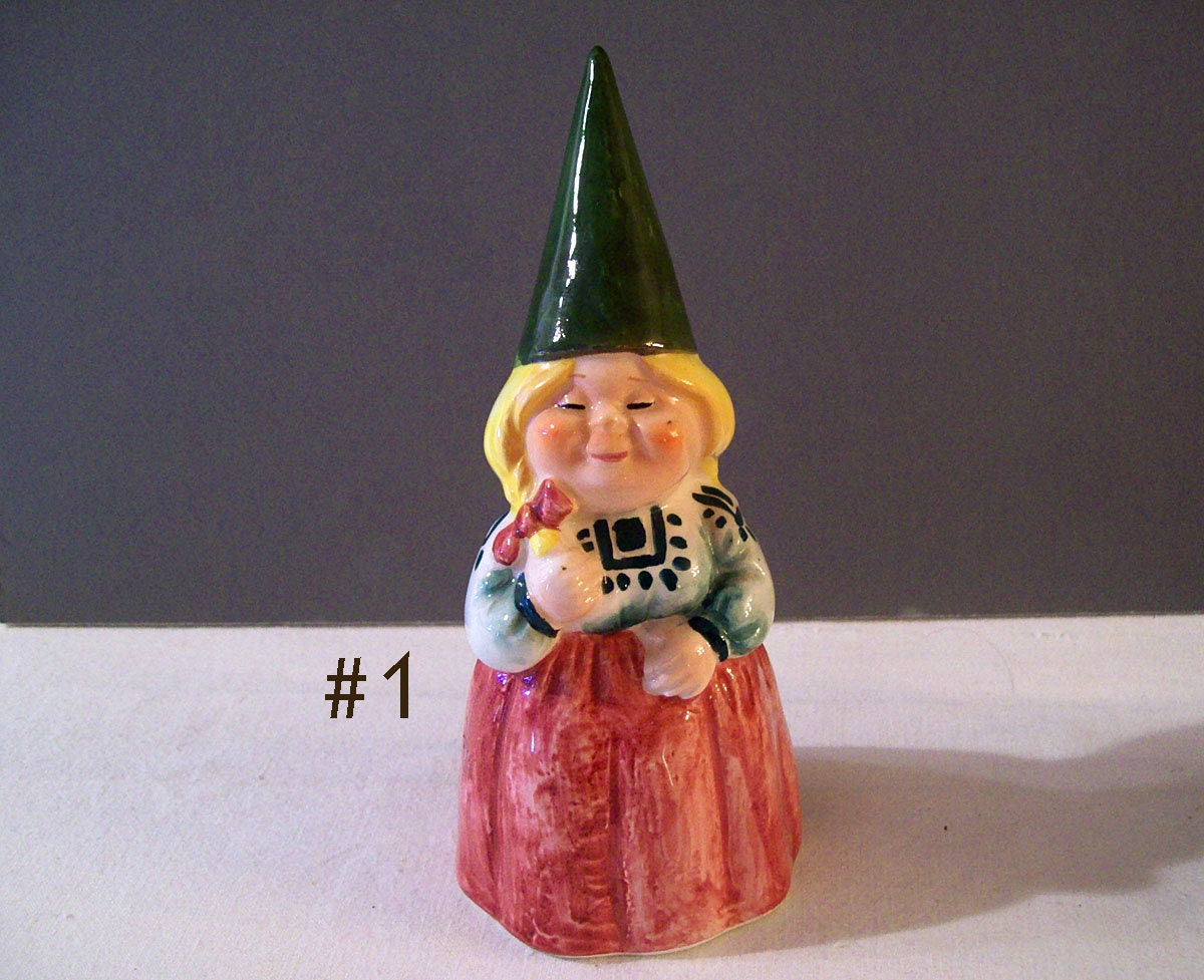 Two GNOME BELLS – Young and Old Women Gnomes - Unieboek – Vintage