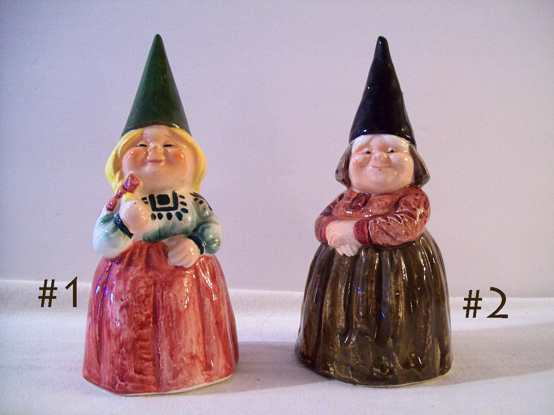 Two GNOME BELLS – Young and Old Women Gnomes - Unieboek – Vintage