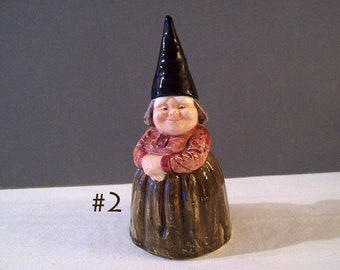 Two GNOME BELLS – Young and Old Women Gnomes - Unieboek – Vintage
