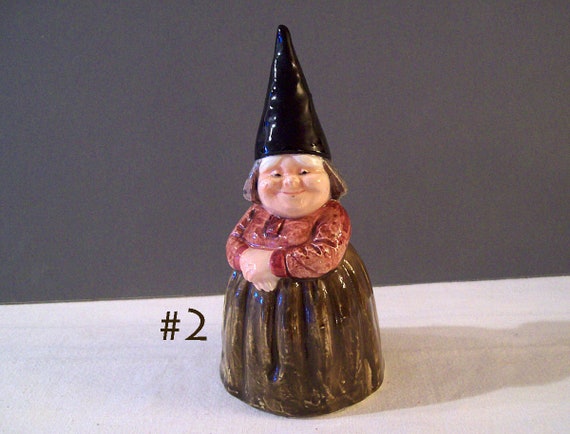 Two GNOME BELLS – Young and Old Women Gnomes - Unieboek – Vintage