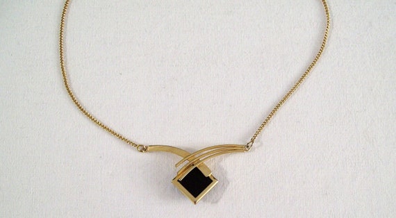 SARAH COVENTRY Jet Streamer Necklace – Gold Tone … - image 1
