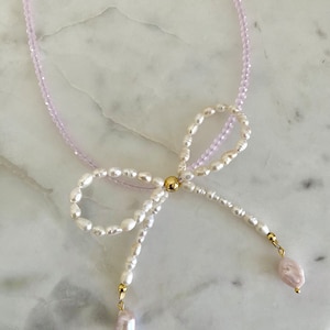 Pink Pearly Bow Necklace