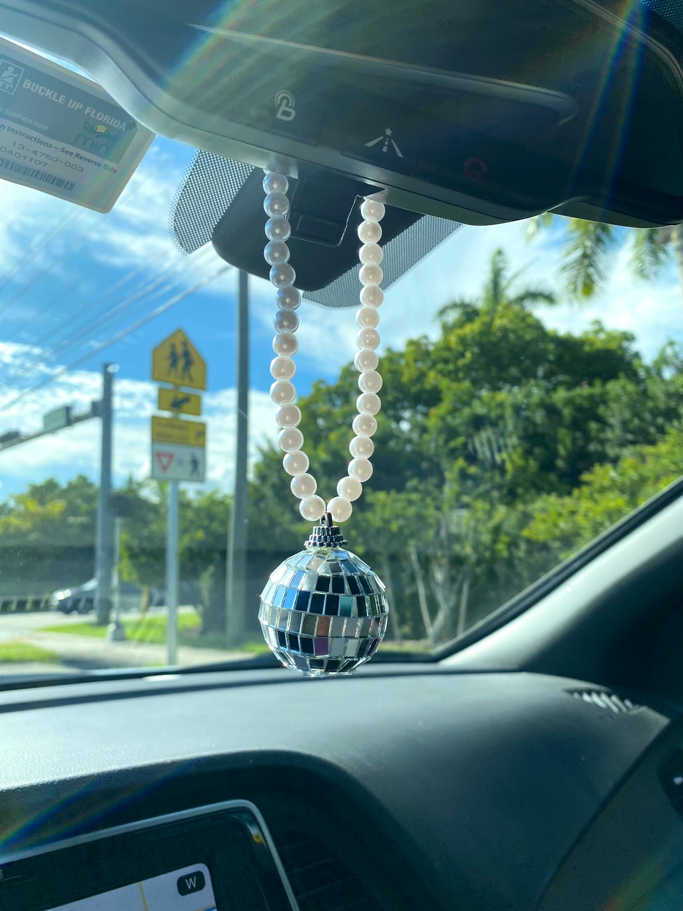 Discokugel Autozubehör, Kuhdruck Disco Spiegel Ornament, Kuh Druck Hut  Zubehör, Auto Disco Charm, Disco Kugel für Auto Niedliches Zubehör