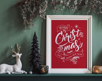 Merry Christmas | Xmas Printable Home Decor | Christmas decorations | Christmas Wall Art Print
